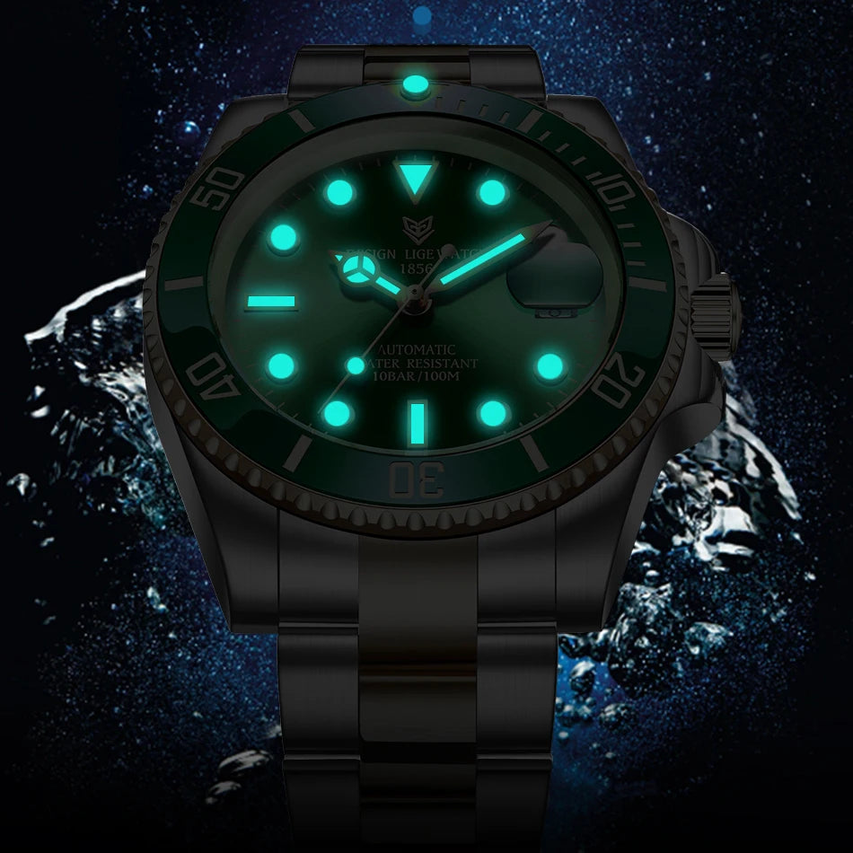 LIGE Men's Tourbillon Diving Watch 100ATM with Waterproof Luminous Face