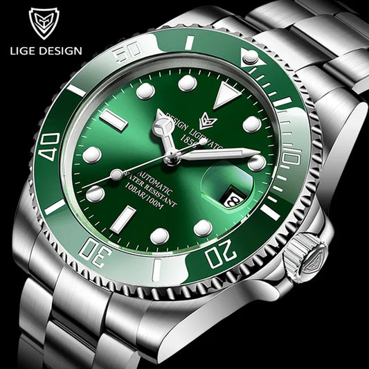 LIGE Men's Tourbillon Diving Watch 100ATM with Waterproof Luminous Face