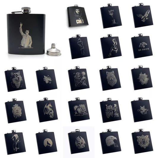 B110 Black Hip Flask 6 Oz Stainless Steel Laser Engraved Hip Flask with Funnel