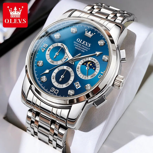 Original OLEVS Quartz Watch for Men Chronograph Luminous Waterpoof Stainless Steel Classic Business Male Wristwatch 2889