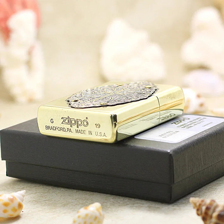Genuine Zippo Golden Cross Pattern Lighter