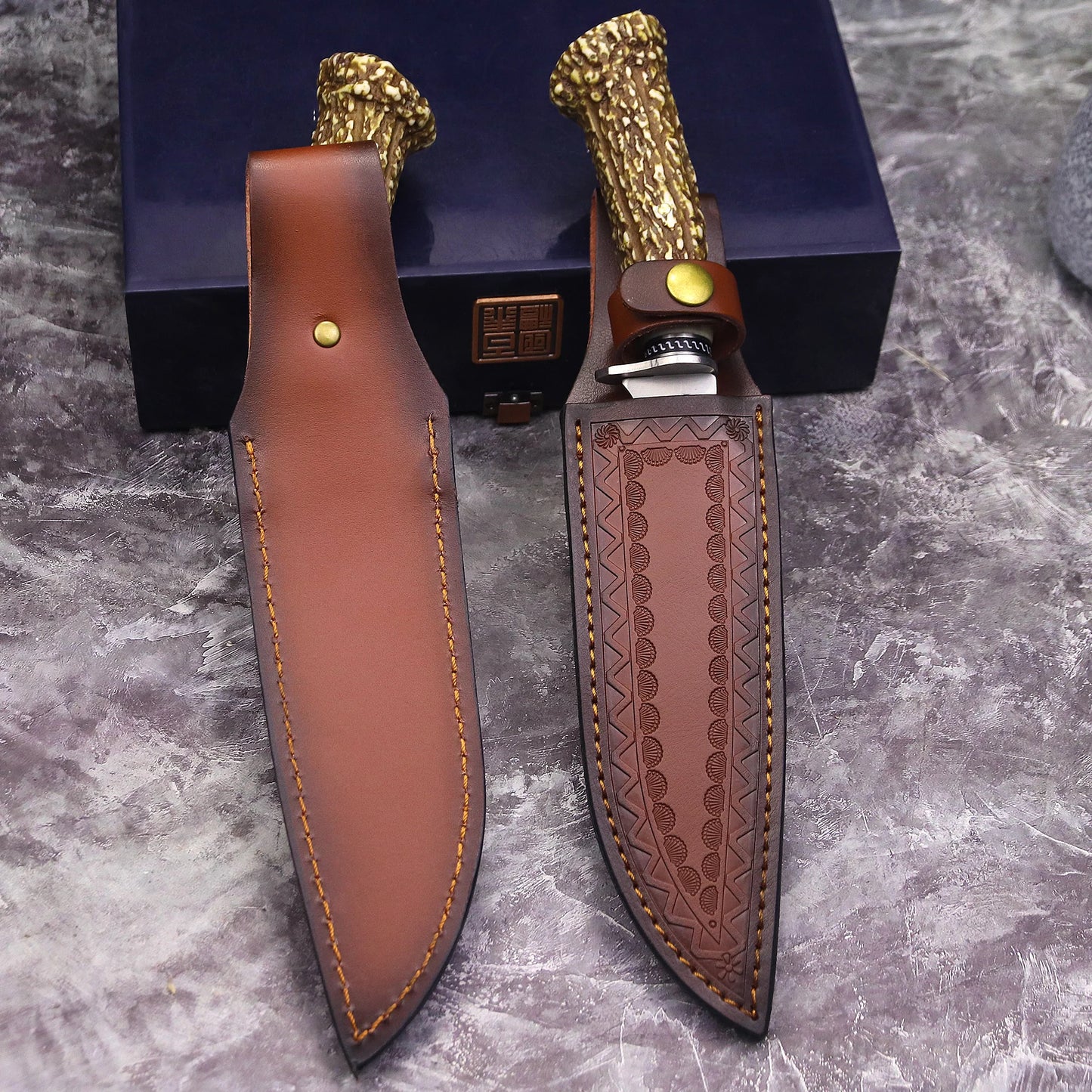 Stainless Steel Hunting Knife with Antler Handle