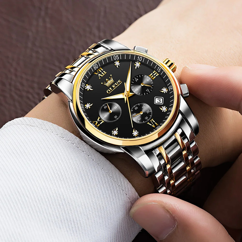 OLEVS Men's Quartz Stainless Steel Waterproof Chronograph Sports Watch 2858