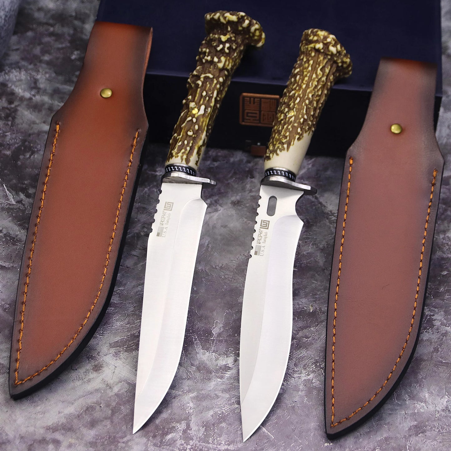 Stainless Steel Hunting Knife with Antler Handle