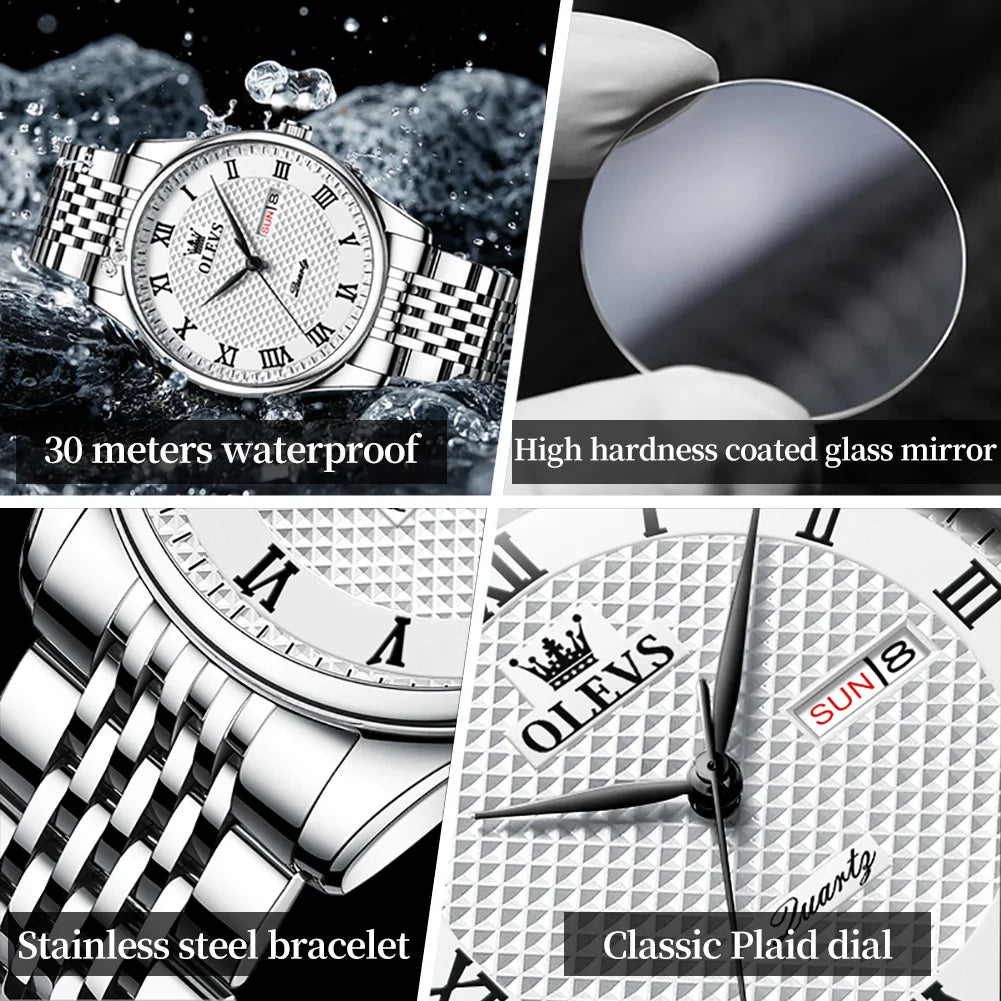 OLEVS Men's Original Quartz Stainless Steel Waterproof Watch