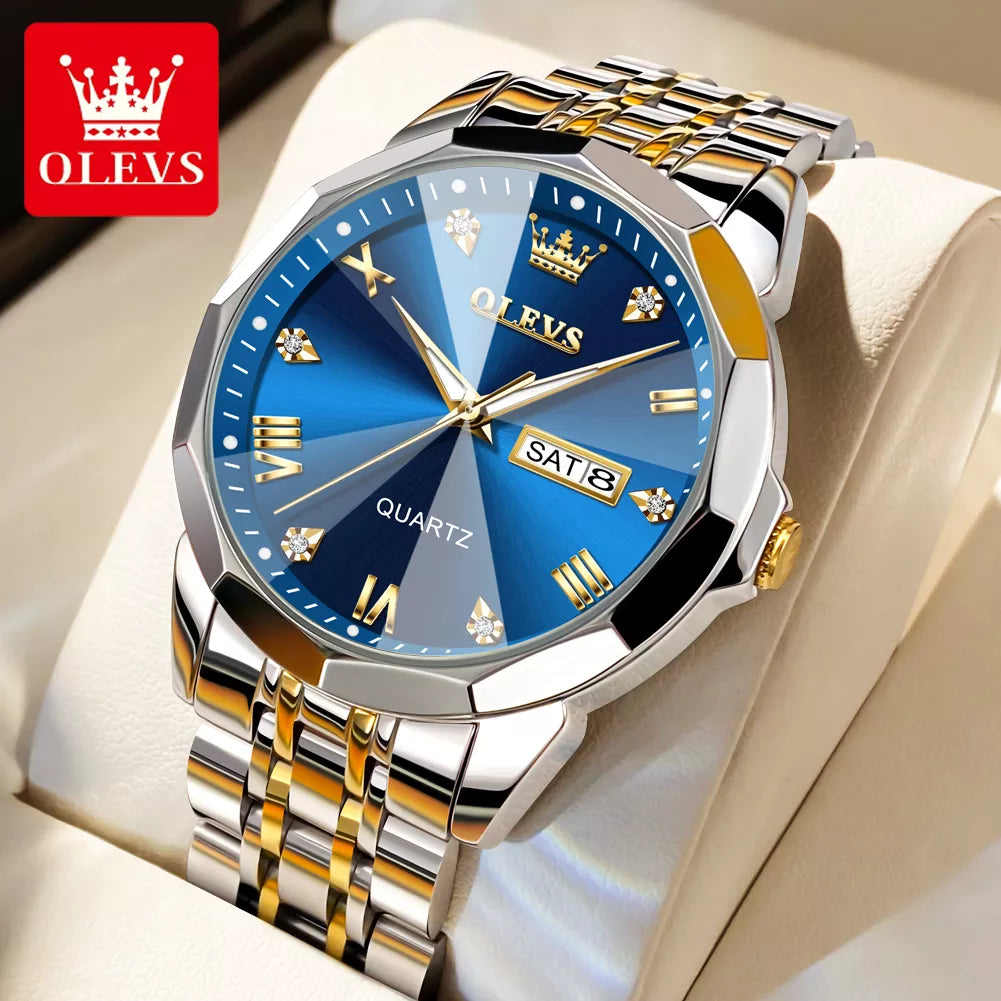 OLEVS Men's Rhombus Luminous Stainless Steel Watch