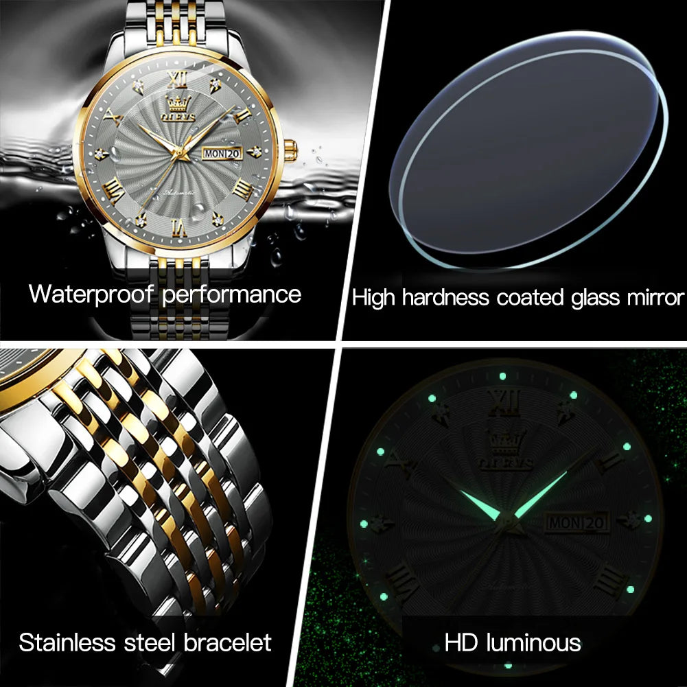 OLEVS Roman Dial Automatic Mechanical Business Watch Waterproof Relogio Masculino