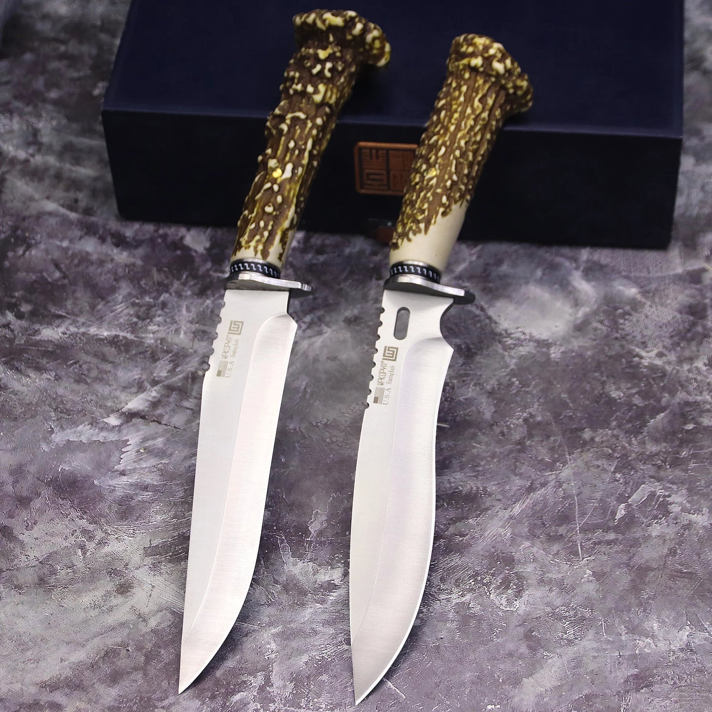 Stainless Steel Hunting Knife with Antler Handle