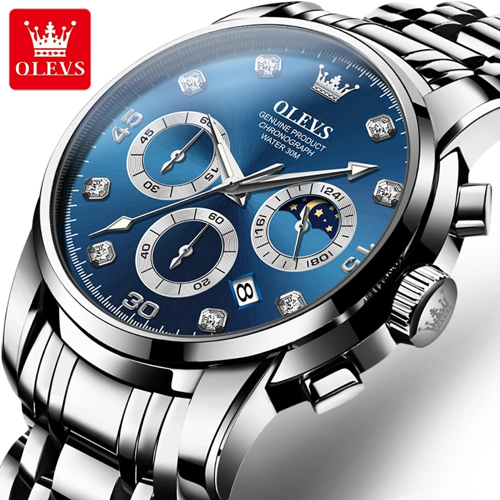 Original OLEVS Quartz Watch for Men Chronograph Luminous Waterpoof Stainless Steel Classic Business Male Wristwatch 2889