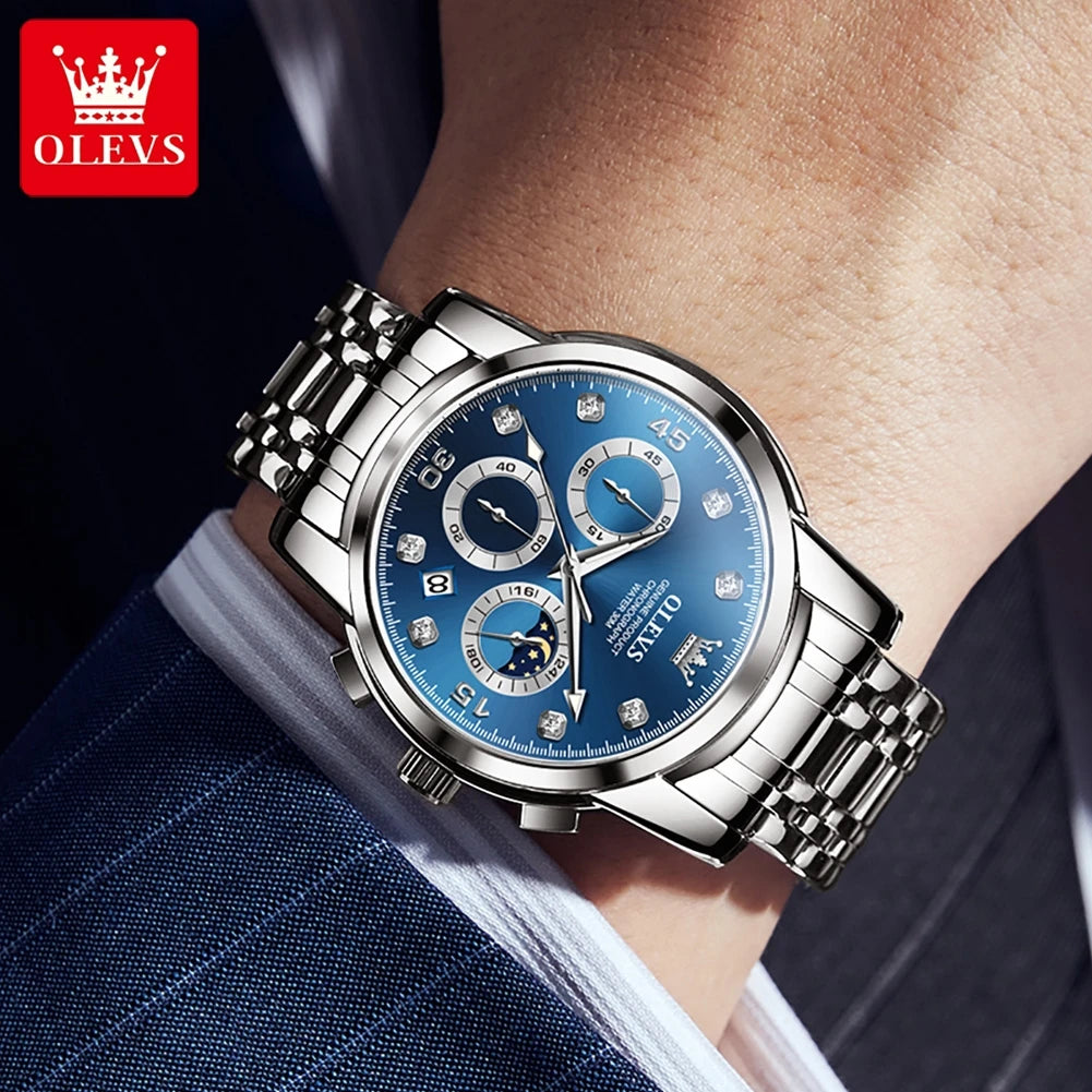 Original OLEVS Quartz Watch for Men Chronograph Luminous Waterpoof Stainless Steel Classic Business Male Wristwatch 2889