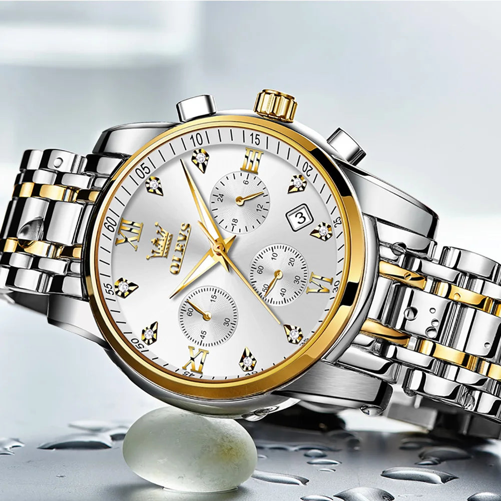 OLEVS Men's Quartz Stainless Steel Waterproof Chronograph Sports Watch 2858