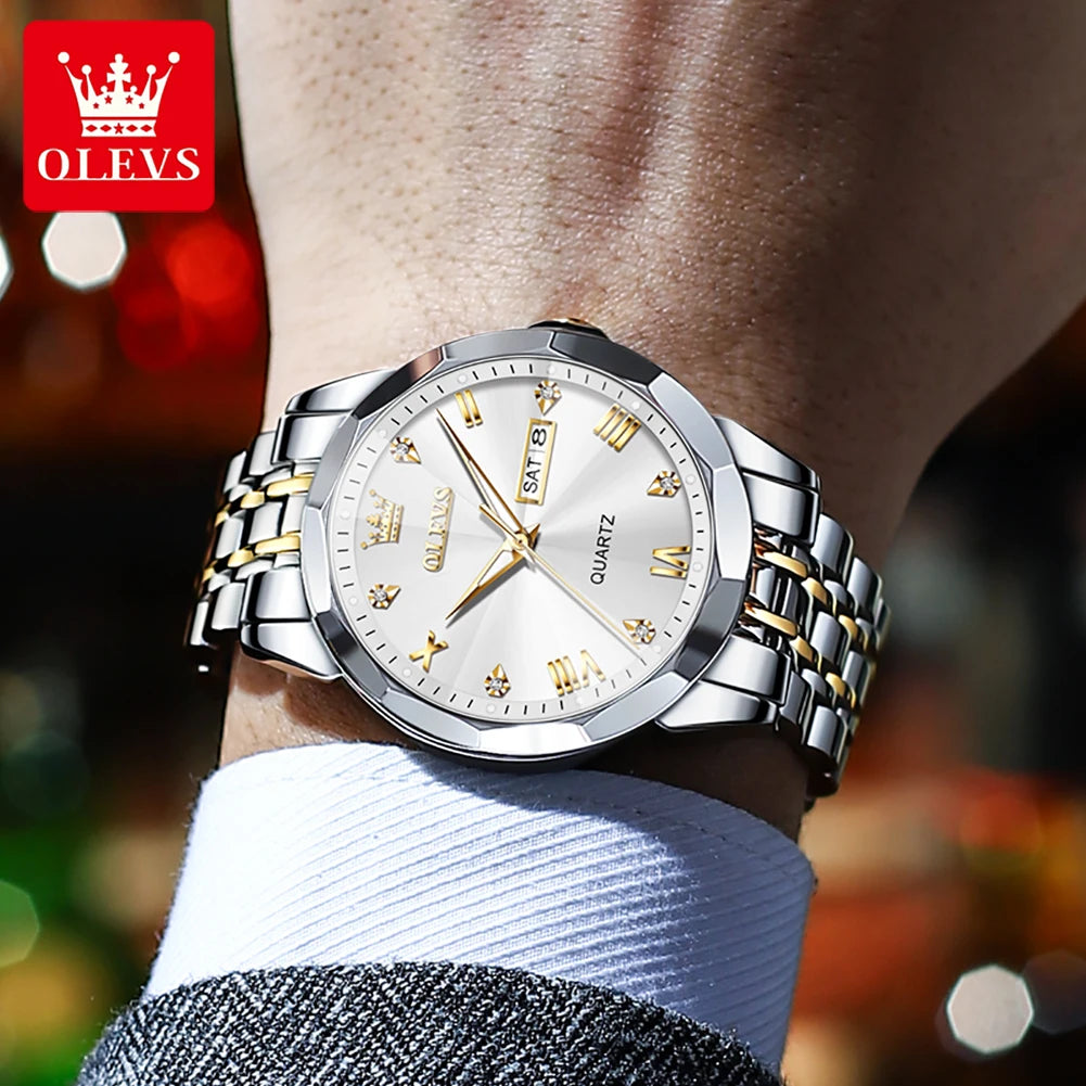 OLEVS Men's Rhombus Luminous Stainless Steel Watch