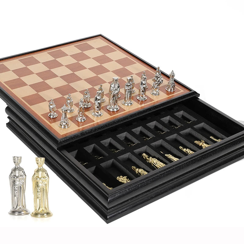 Large Nordic Chess Board with Metal Pieces