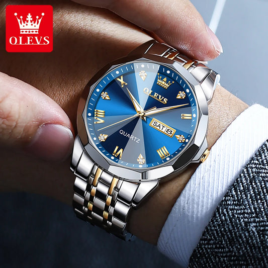 OLEVS Men's Rhombus Luminous Stainless Steel Watch
