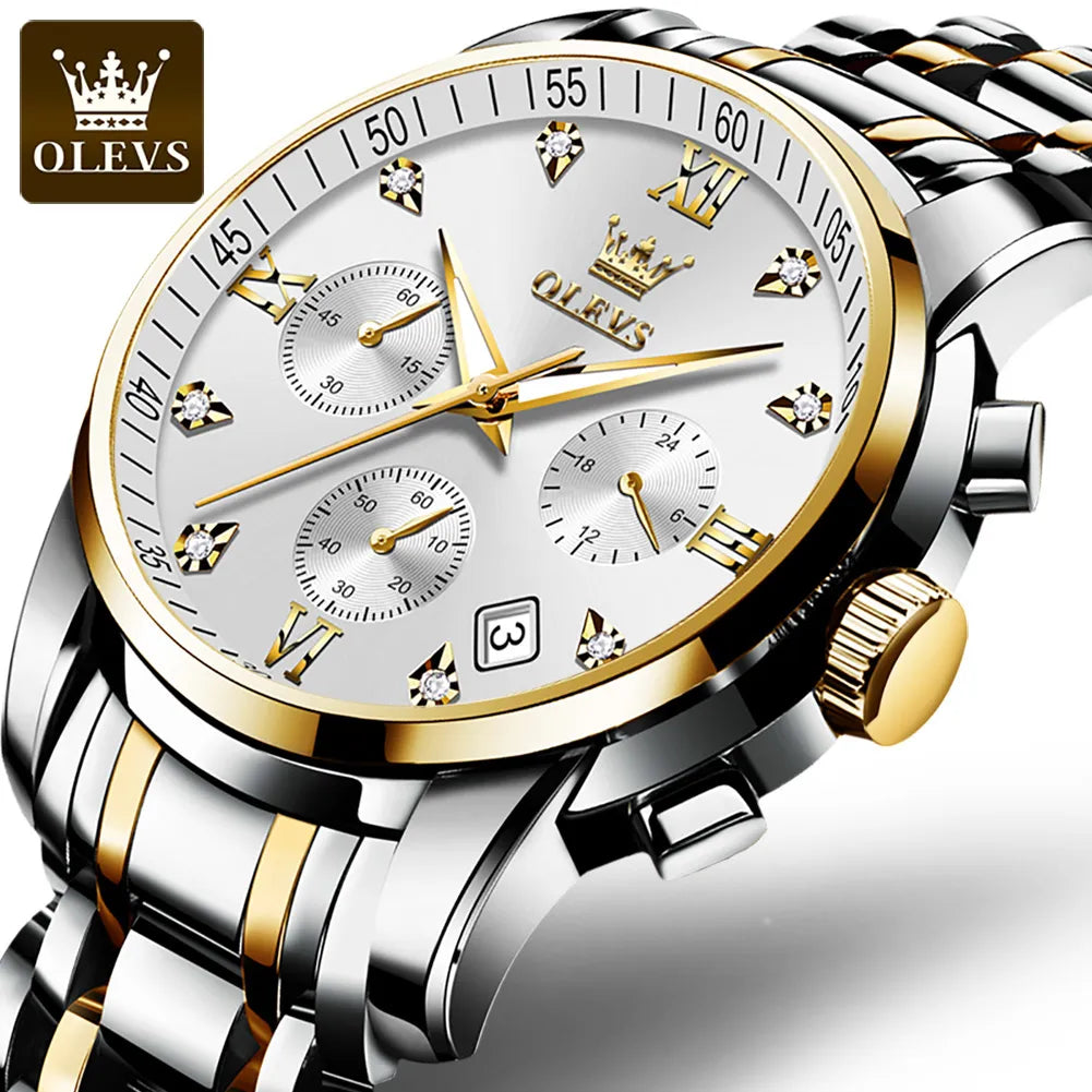 OLEVS Men's Quartz Stainless Steel Waterproof Chronograph Sports Watch 2858