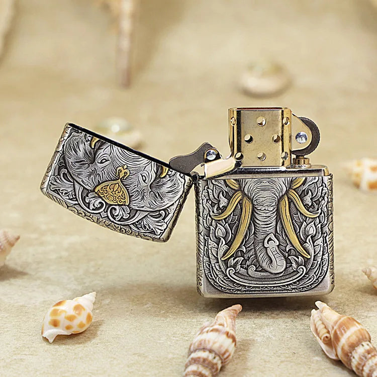 Genuine Zippo Gold-Plated Elephant Pattern Lighter