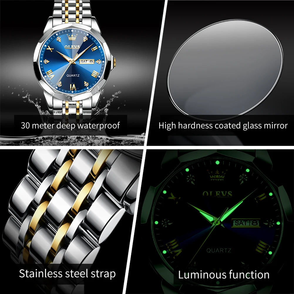 OLEVS Men's Rhombus Luminous Stainless Steel Watch