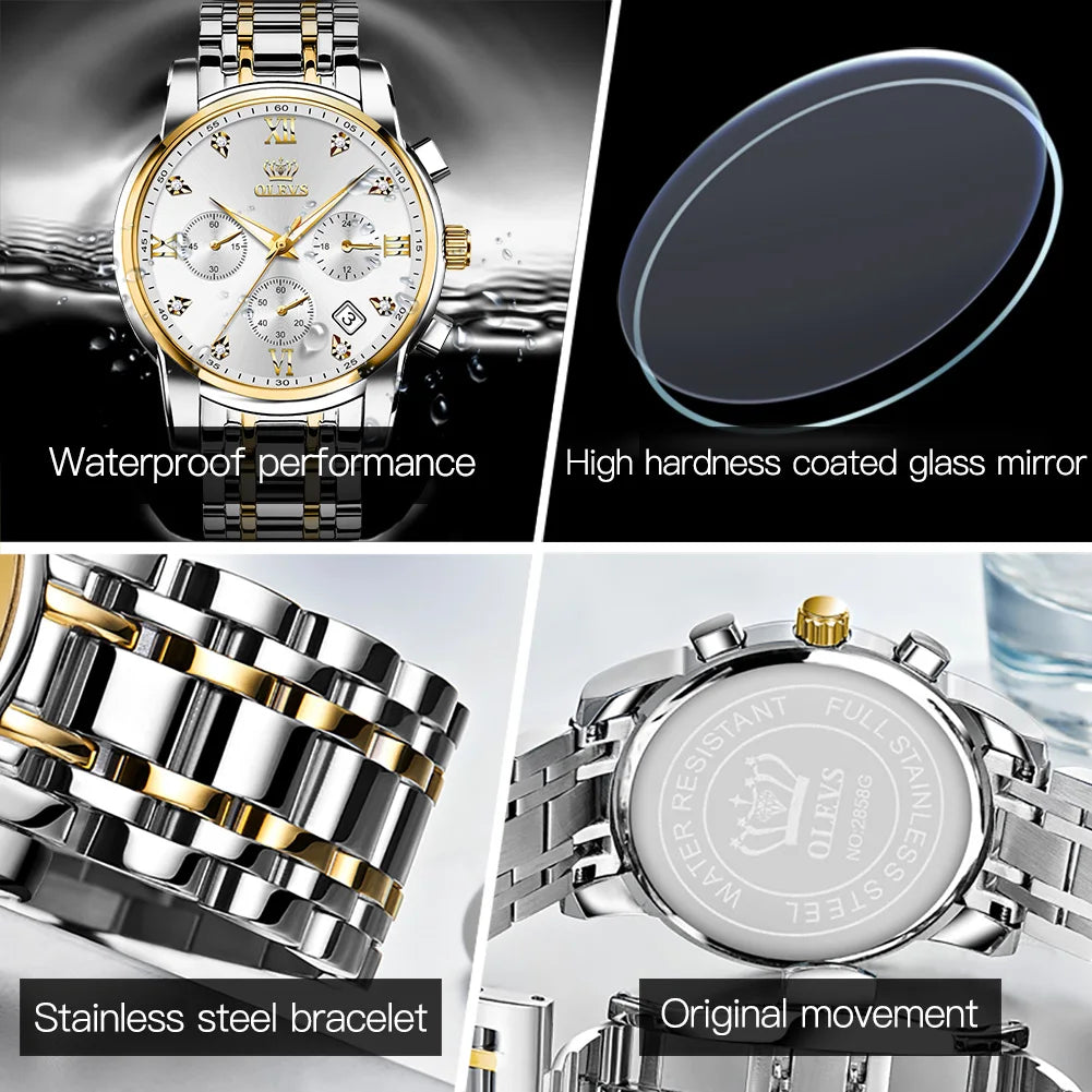 OLEVS Men's Quartz Stainless Steel Waterproof Chronograph Sports Watch 2858