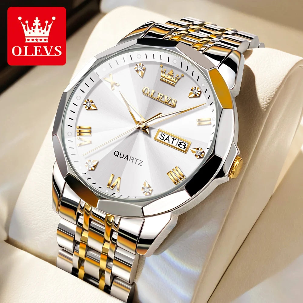 OLEVS Men's Rhombus Luminous Stainless Steel Watch