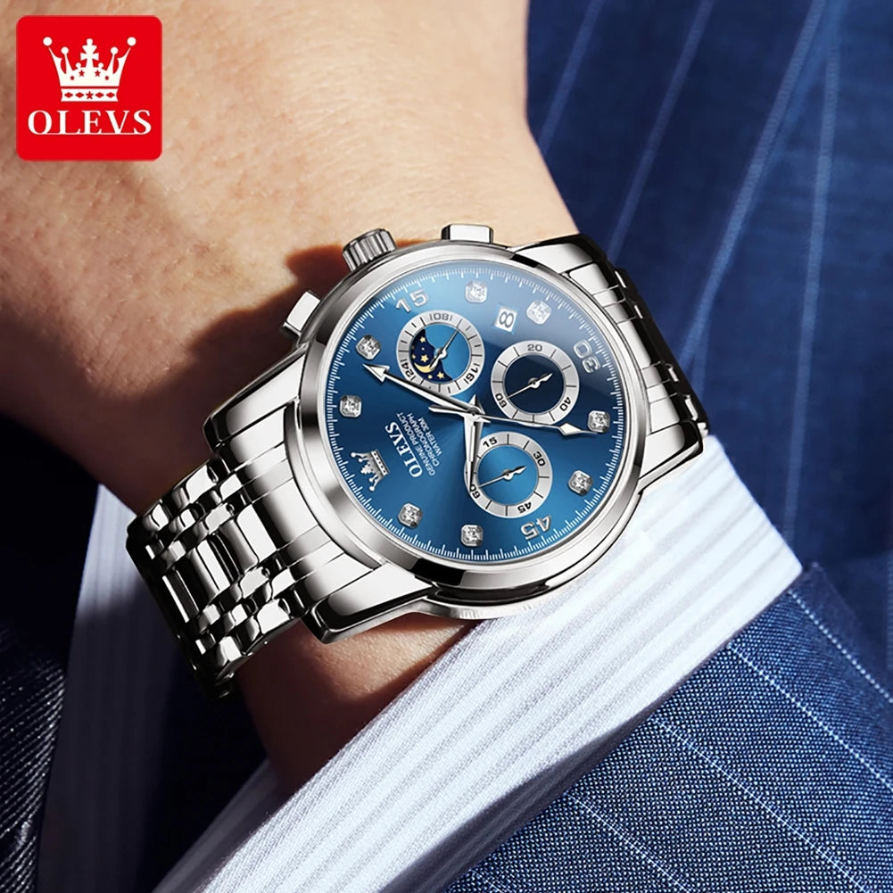 Original OLEVS Quartz Watch for Men Chronograph Luminous Waterpoof Stainless Steel Classic Business Male Wristwatch 2889