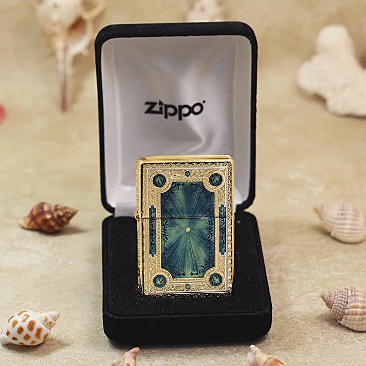 Genuine Zippo Premium Fierce Blue Sun Pattern Lighter