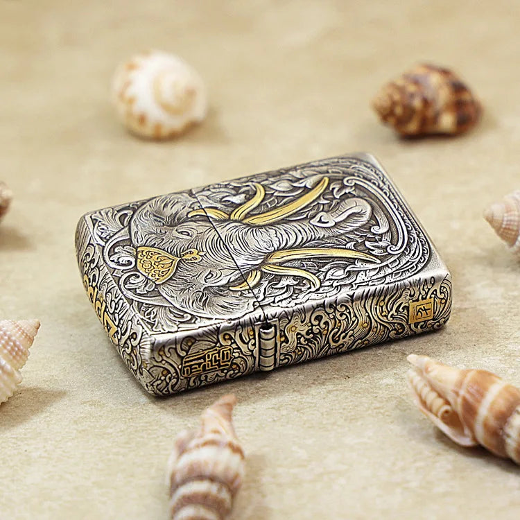 Genuine Zippo Gold-Plated Elephant Pattern Lighter