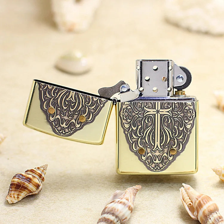 Genuine Zippo Golden Cross Pattern Lighter