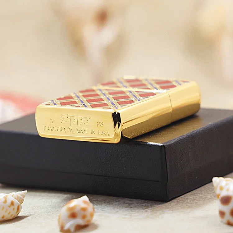 Genuine Zippo Red Diamond Grid Pattern Lighter