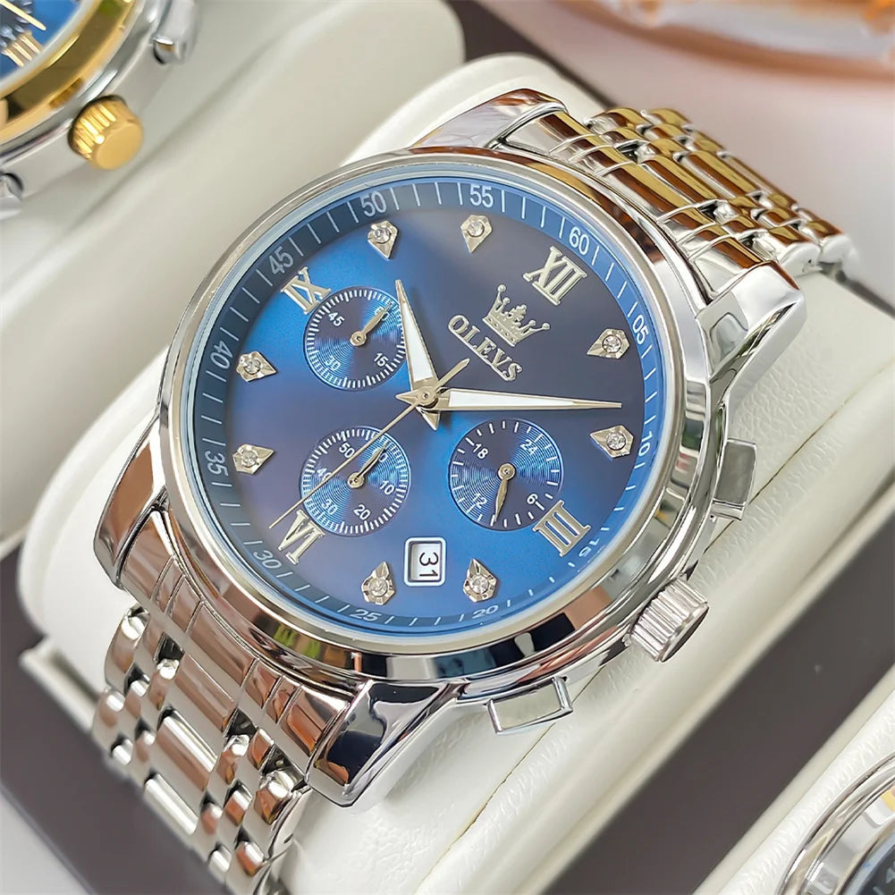 OLEVS Men's Quartz Stainless Steel Waterproof Chronograph Sports Watch 2858