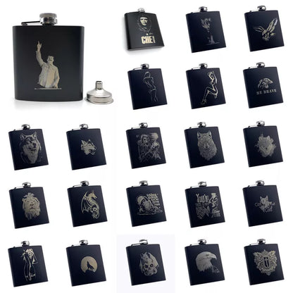 B110 Black Hip Flask 6 Oz Stainless Steel Laser Engraved Hip Flask with Funnel