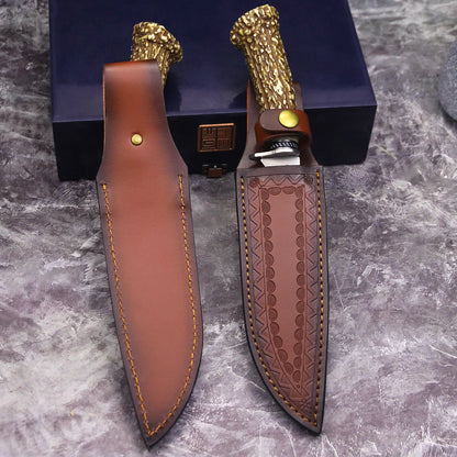 Stainless Steel Hunting Knife with Antler Handle