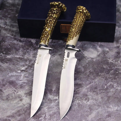 Stainless Steel Hunting Knife with Antler Handle