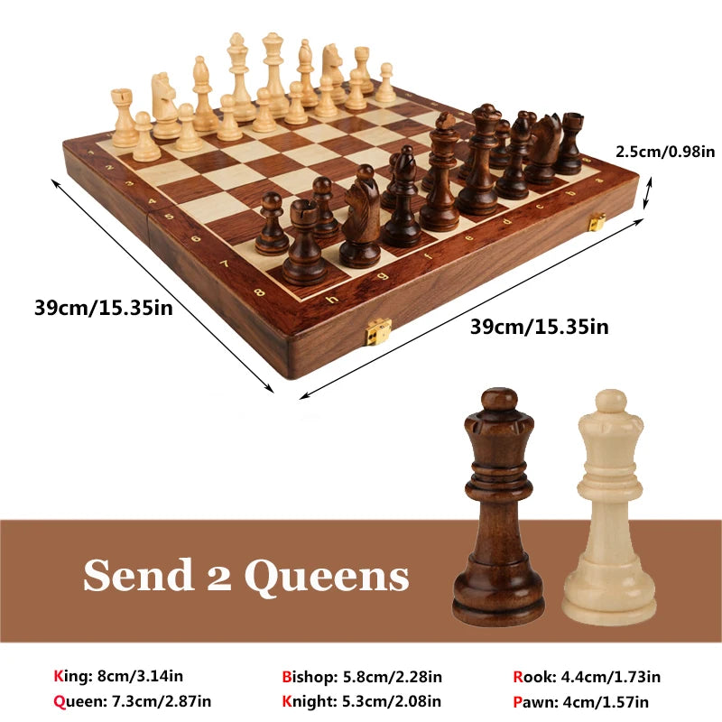 15" x 15" Handcrafted Walnut Chess Set