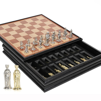 Large Nordic Chess Board with Metal Pieces