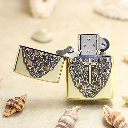 Genuine Zippo Golden Cross Pattern Lighter