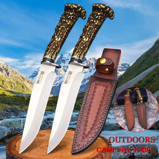 Stainless Steel Hunting Knife with Antler Handle